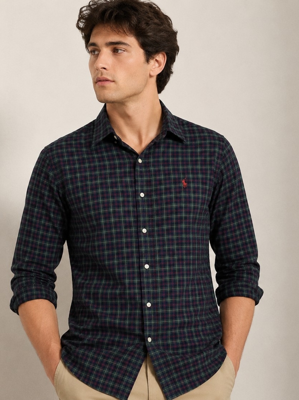 Ralph Lauren Green and Navy Plaid Button-Down Shirt